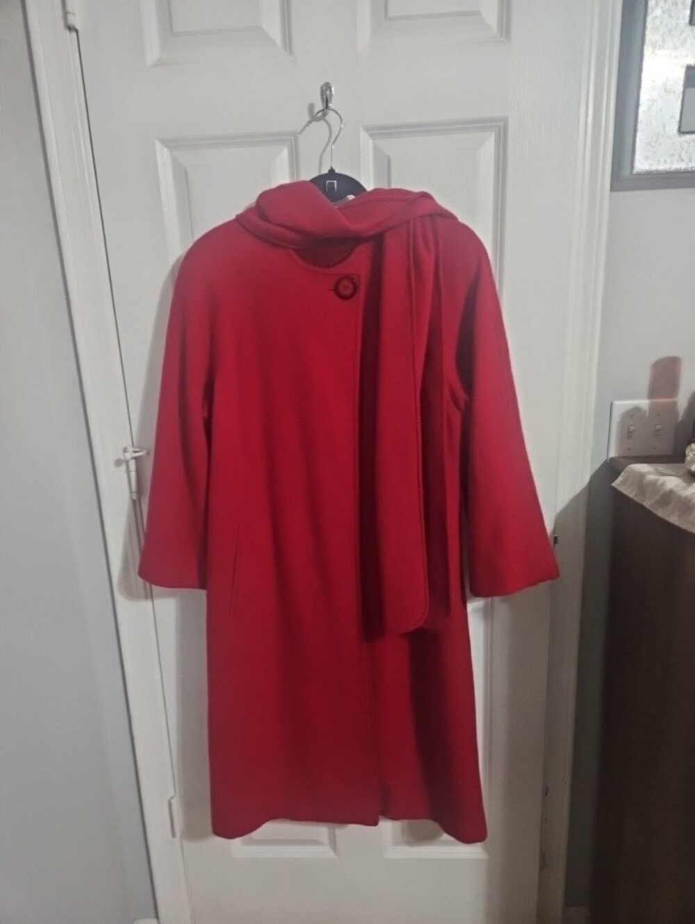 Neiman Marcus Red Wool Coat with Scarf Detail